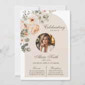 Boho Arch Floral Funeral Announcement 招待状 (正面)