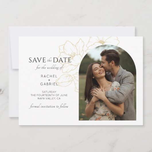Boho Arch  Floral Wedding Save the Date (正面)