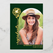Boho Arch Green金ゴールド手書き写真卒業 箔招待状 (正面)