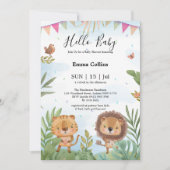Boho Arch Greenery Woodland Animals Baby Shower 招待状 (正面)