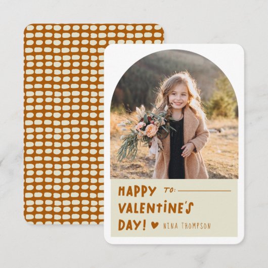 Boho Arch Kids写真教室バレンタインデー ノートカード (正面/裏面)