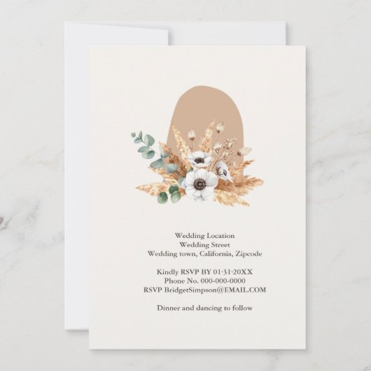 Boho Arch Pampas Grass Terracotta Wedding 招待状 (裏面)