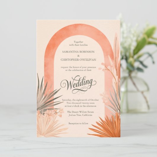 Boho Arch Pampas Grass Wedding 招待状 (スタンド正面)