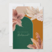 Boho Arch Pampas Grass You Be My Bridesmaid 招待状 (正面)