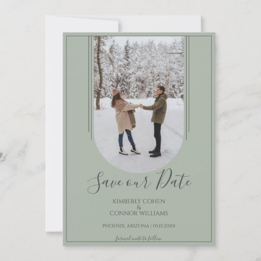 Boho Arch Photo日付の保存 | セージグリーン セーブザデート (正面)