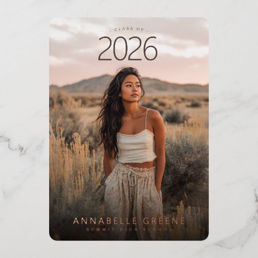 Boho Arch Photo Graduation 箔招待状 (正面)