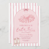 Boho Arch Pink Bow Tutu Cute Ballerina Birthday 招待状 (正面/裏面)