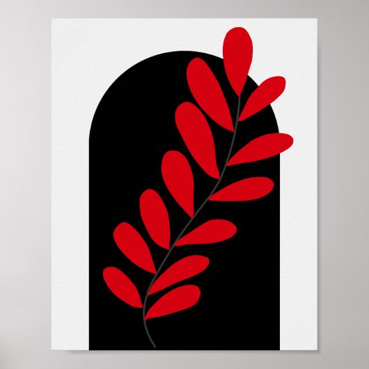 Boho Arch Red and Black 葉 Poster ポスター (正面)
