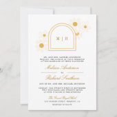 Boho Arch Retro Yellow Daisy All in One Wedding 招待状 (正面)