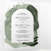Boho Arch SageグリーンブラシストロークQRコード結婚ズ 三つ折り招待状 (内部最初)