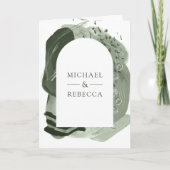 Boho Arch Sage Green Brush Strokes QR Code Wedding 招待状 (正面)