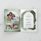 Boho Arch Sage Green Brush Strokes QR Code Wedding 招待状 (内部)