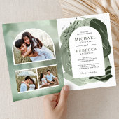 Boho Arch Sage Green Brush Strokes QR Code Wedding 招待状