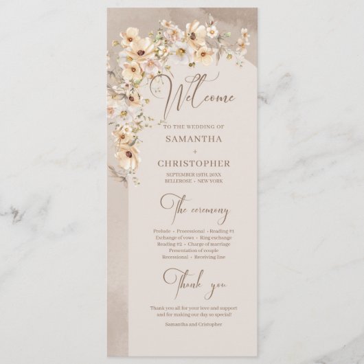 Boho arch summer rustic wildflower wedding program プログラム (正面)