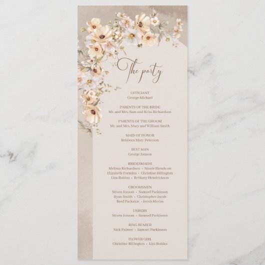 Boho arch summer rustic wildflower wedding program プログラム (裏面)