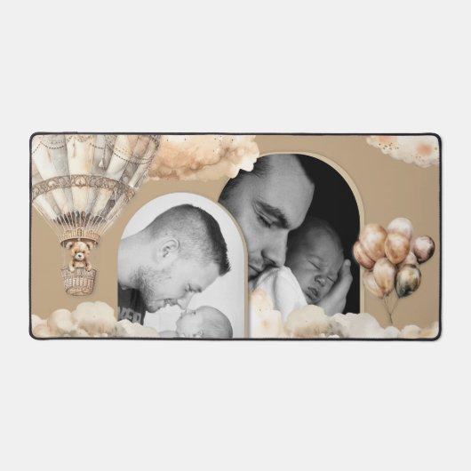 Boho Arch Teddy Bear Air Balloon Clouds写真 デスクマット (正面)