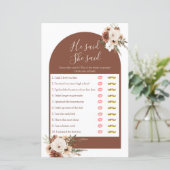 Boho Arch Terracota彼は彼女はゲームカードと言った (スタンド正面)