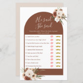 Boho Arch Terracota彼は彼女はゲームカードと言った (正面/裏面)