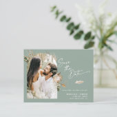 Boho Arched写真モダン結婚式の日付を保存 案内ポストカード (スタンド正面)