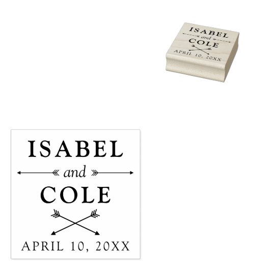 Boho Arrowsの名前と日付結婚付き ラバースタンプ (押印)