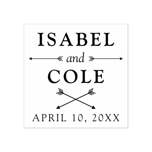 Boho Arrowsの名前と日付結婚付き ラバースタンプ (インプリント)