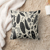 Boho Art Tribal Elements Black White Monochrome クッション (ブランケット)