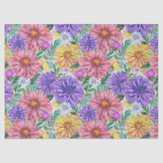 Boho Aster Flowers Floral 薄葉紙 (正面)