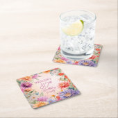 Boho Aster Flowers Floral 80th Birthday Party スクエアペーパーコースター (インサイチュ)