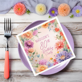 Boho Aster Flowers Floral 80th Birthday Party スタンダードカクテルナプキン