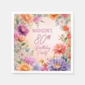 Boho Aster Flowers Floral 80th Birthday Party スタンダードカクテルナプキン (正面)