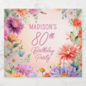 Boho Aster Flowers Floral 80th Birthday Party スパークリングワインラベル (シングルラベル)