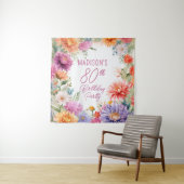 Boho Aster Flowers Floral 80th Birthday Party タペストリー (インサイチュ)