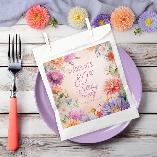 Boho Aster Flowers Floral 80th Birthday Party フェイバーバッグ
