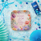 Boho Aster Flowers Floral 80th Birthday Party ペーパープレート (パーティー)