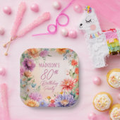 Boho Aster Flowers Floral 80th Birthday Party ペーパープレート (パーティー)
