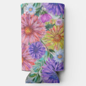 Boho Aster Flowers Floral Garden Party スリム缶クーラー (裏面)