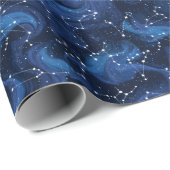 Boho Astrology Zodiac sign pattern on blue ラッピングペーパー (ロールコーナー)