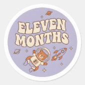 Boho Astronaut Bear Baby Eleven Months Milestone ラウンドシール (正面)