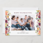 Boho Autumnフローラフレーム写真ハッピー感謝祭 シーズンカード (正面)