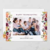 Boho Autumnフローラフレーム写真ハッピー感謝祭 シーズンカード (正面/裏面)