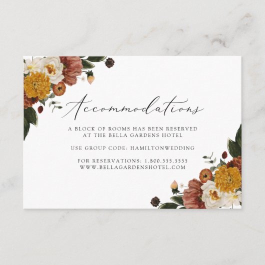 Boho Autumnフローラ結婚ズ宿泊カード エンクロージャーカード (正面)