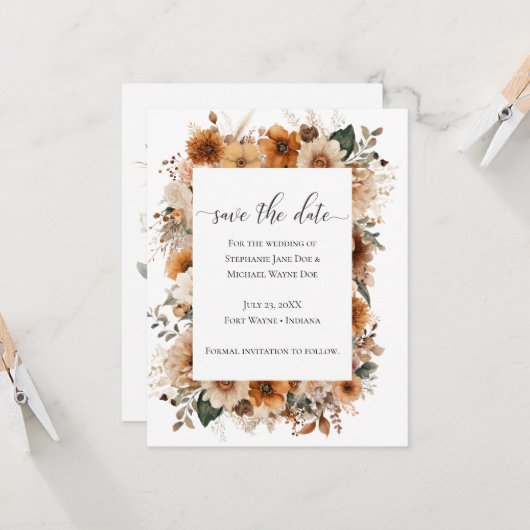 Boho Autumn Dried Flowers | Save the Date (正面/裏面インサイチュ)