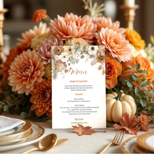Boho Autumn Dried Flowers Wedding | Menu 招待状