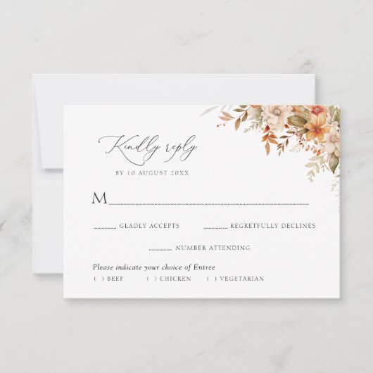 boho autumn fall florals meal choice RSVP card (正面)