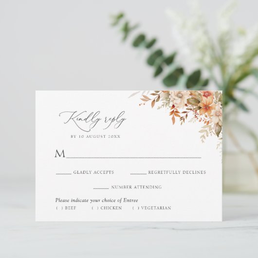 boho autumn fall florals meal choice RSVP card (スタンド正面)