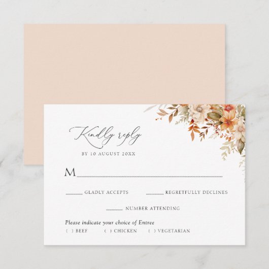 boho autumn fall florals meal choice RSVP card (正面/裏面)