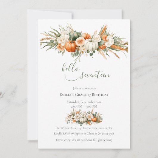 Boho Autumn Floral Arrangement Birthday 招待状 (正面)