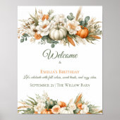 Boho Autumn Floral Arrangement Birthday Welcome ポスター (正面)