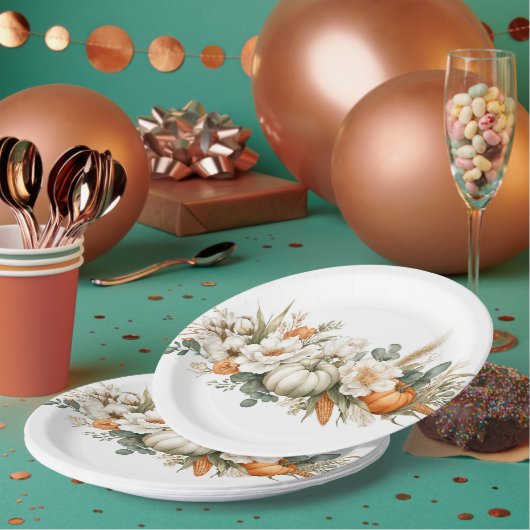 Boho Autumn Floral Arrangement Paper Plate ペーパープレート (複数)