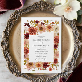 Boho Autumn Floral QR Code Wedding Invitation 招待状